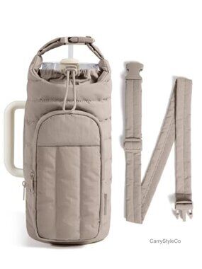 Quilted Water Bottle Holder Sling Bag Crossbody Purse